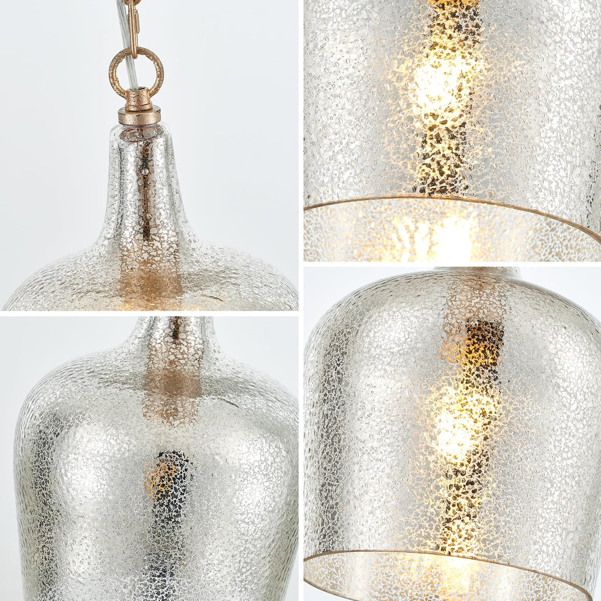 10” Large Silver Plated Hammered Glass Pendant Light Industrial Dome Modern Pendant Lighting Fixtures for Kitchen Island Dining Room Hallway (Silver-Hammered)