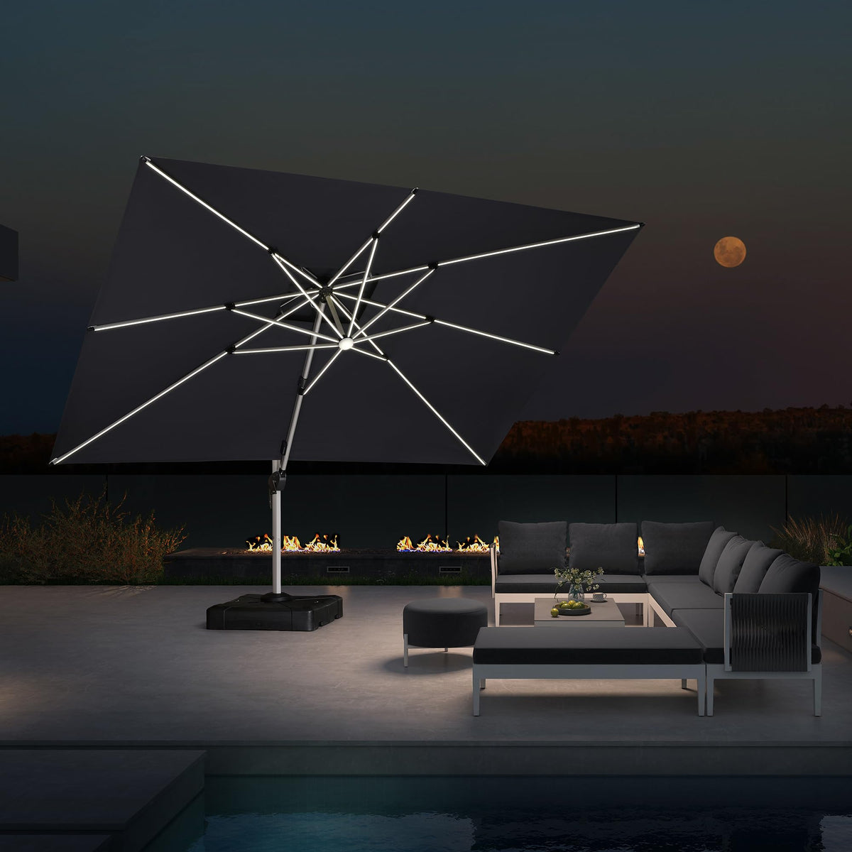 Cantilever Umbrella 10' X 13' Double Top Solar LED Light (Grey / 10' X 13')