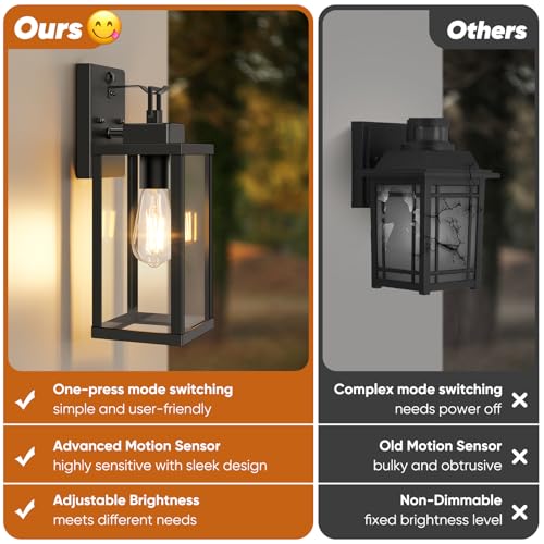 2 Pack 14” Upgraded Motion Sensor Outdoor Wall Lights (Black / 14in)