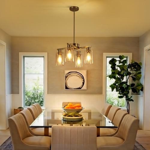 6 Light Black Modern Farmhouse Chandelier for Dining Room Light Fixtures Over Table