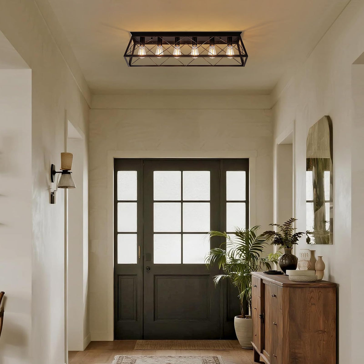 38" Large Flush Mount Ceiling Light for Kitchen Hallway Fixtures (38" Black Ceiling Light)