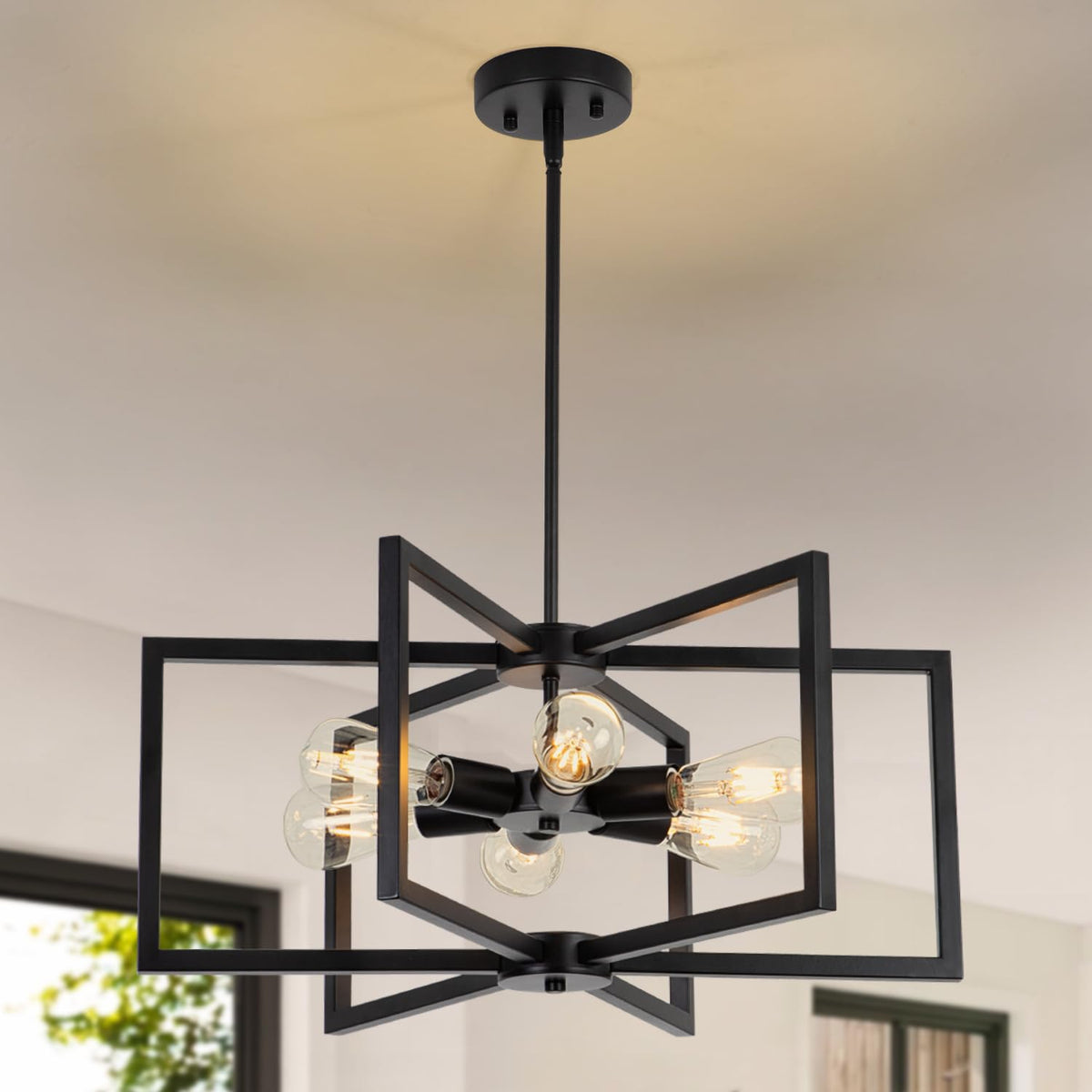 23.6” Black Chandelier for Dining Room 6 Light Kitchen Chandelier over Table Farmhouse Dining Room Light Fixtures Over Table (Black-E26 / 6-Light)