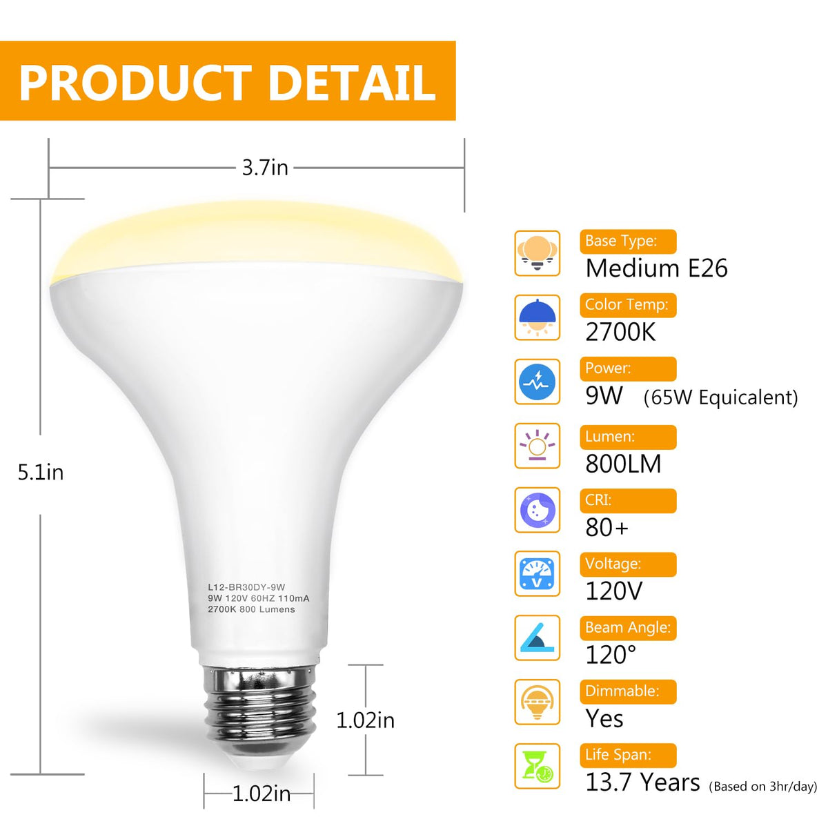BR30 led Light Bulb (2700k Warm White / 24 Pack)