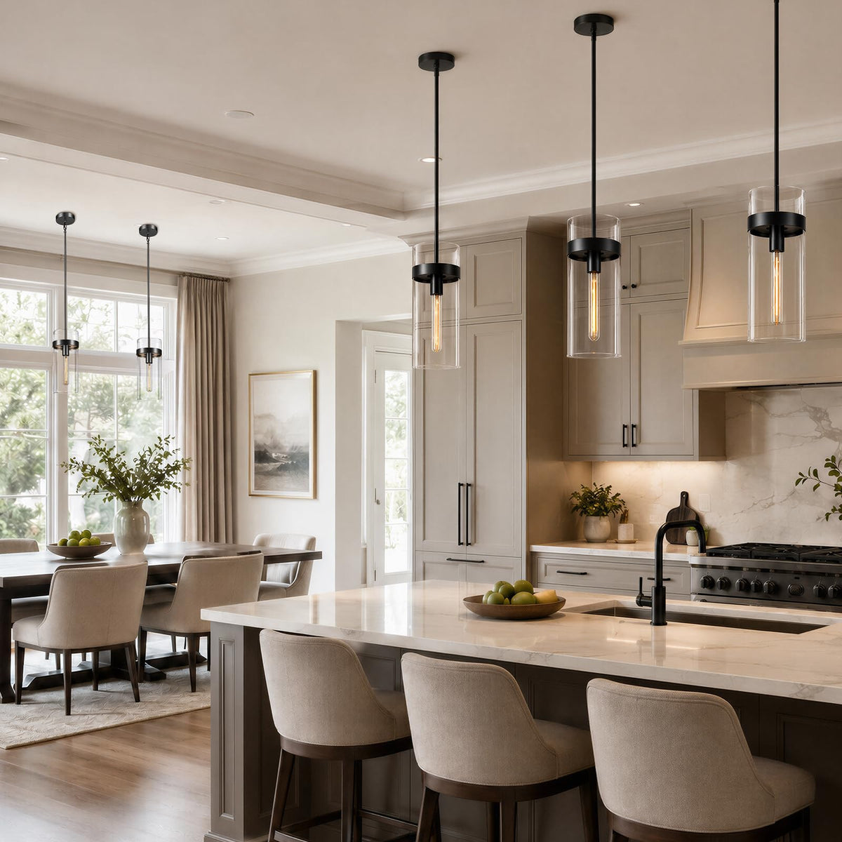6 Inch Black Pendant Lights Kitchen Island 2 Pc (Black-6-IN-2PC)