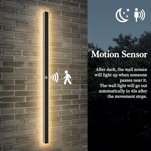 2 Pack 56.3inch Motion Sensor Long Outdoor Wall Lights 45W Black 3000K Warm White Motion Porch Lights IP65 Waterproof Exterior Wall Light Fixtures for Garage Patio Porch (56.3inch)