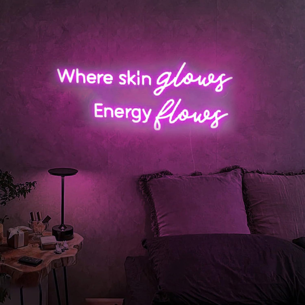 Where Skin Glows Energy Flows Neon Sign for Wall Decor (24inches / Pink)