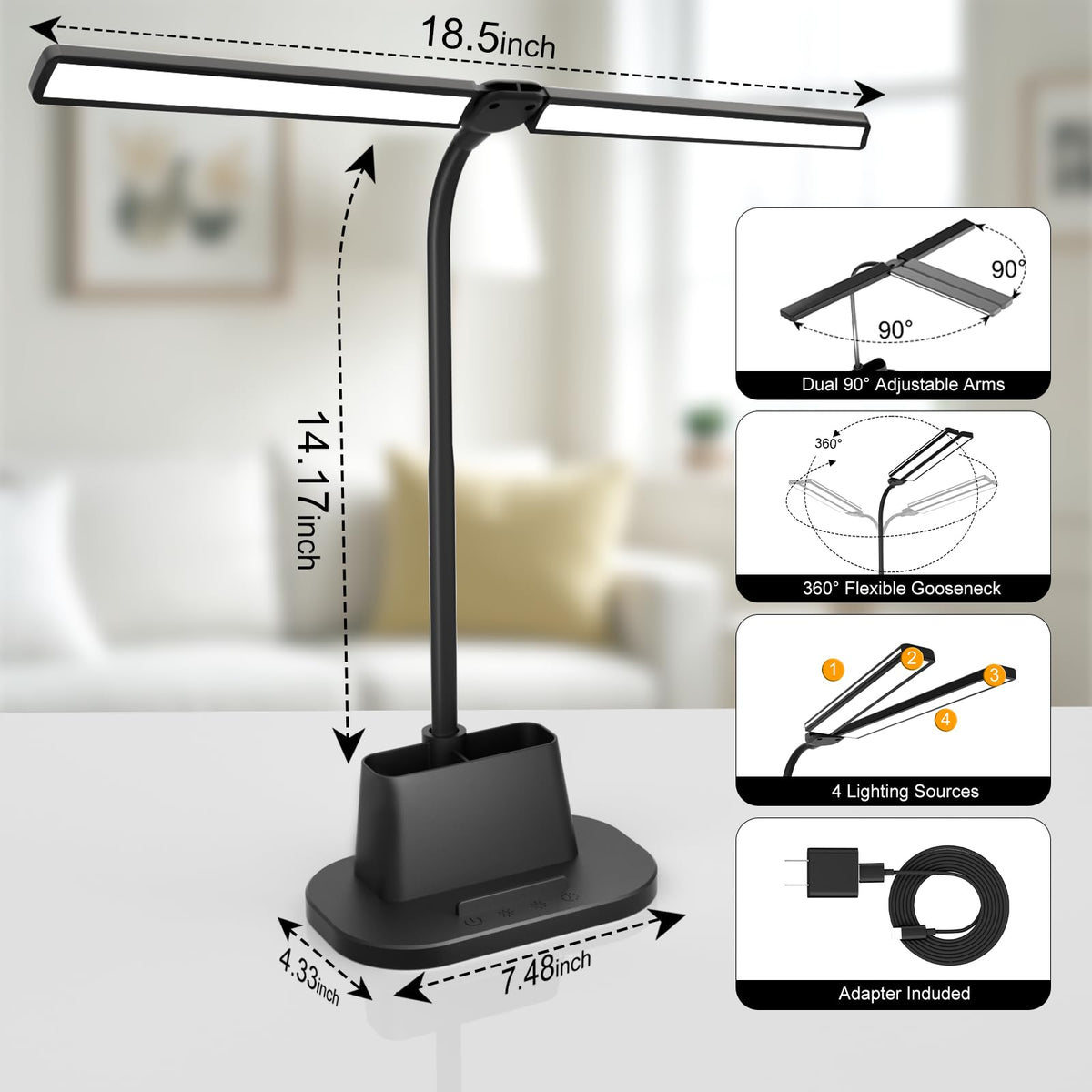 Desk Lamp with USB (Black / Medium)