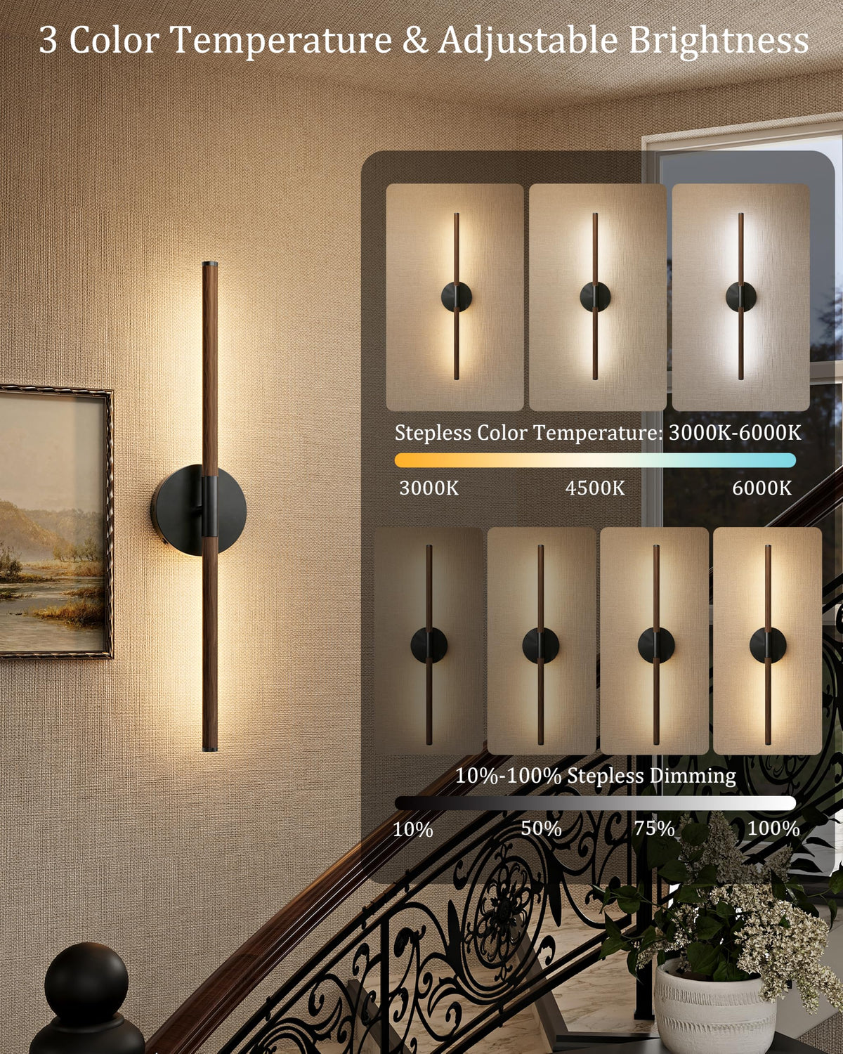 36" Battery Operated Wall Sconce Set of 2 (Walnut Black / 36 Inch (2 Pack))