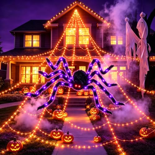 Halloween Spider Web Lights Outdoor 200in LED Giant Yard Decor with Timer