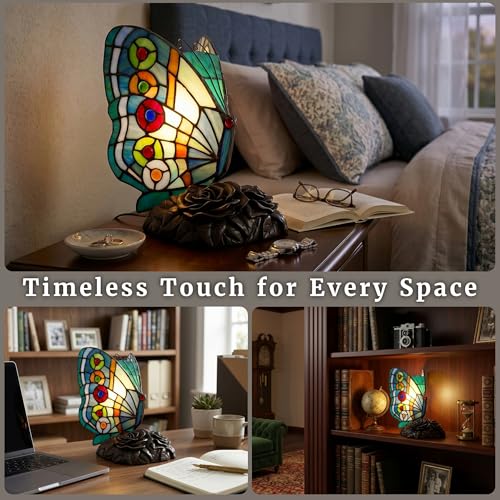Tiffany Style Table Lamp with Stained Glass Shade (Rounded Wings)