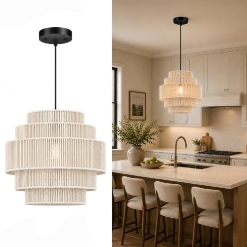 5 Tier Rattan Pendant Light for Kitchen Island