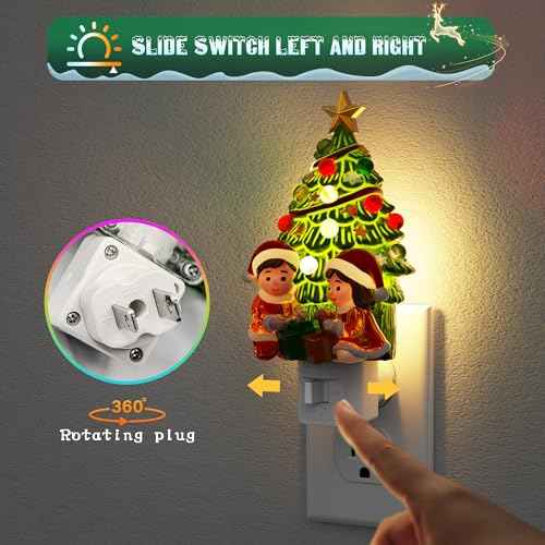 Christmas Tree & Santa Claus Night Light (Christmas tree and children opening gifts-3000K / 2 Pack)
