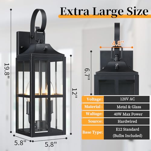 2 Pack 19" Large Outside Modern Wall Sconce Light Fixture (Black)