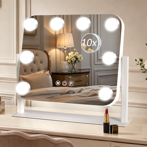 Vanity Mirror with Lights (White / 14"L x 12"W)