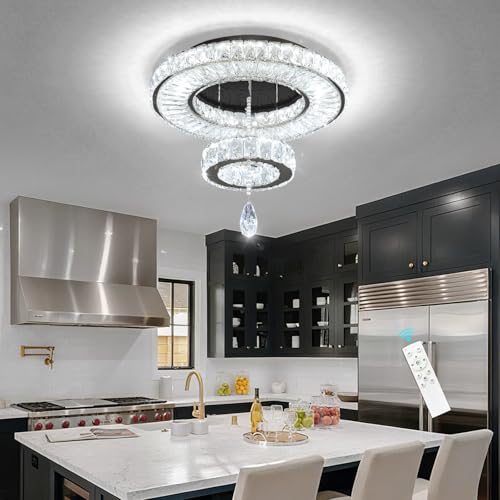 Modern Chandelier Bedroom Light Indoor LED Dimmable Lights Ceiling Chandeliers for Dining Room Kitchen Entryway Black 25W LEDs Fixtures 2000 Lumens (Black / W16")