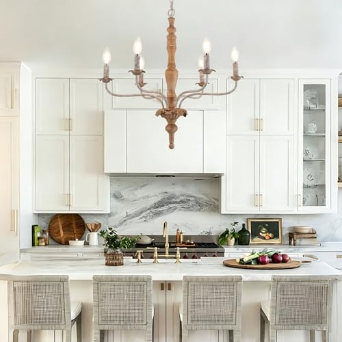 Farmhouse French Country Chandelier Distressed Wood for Living Room (Wood)