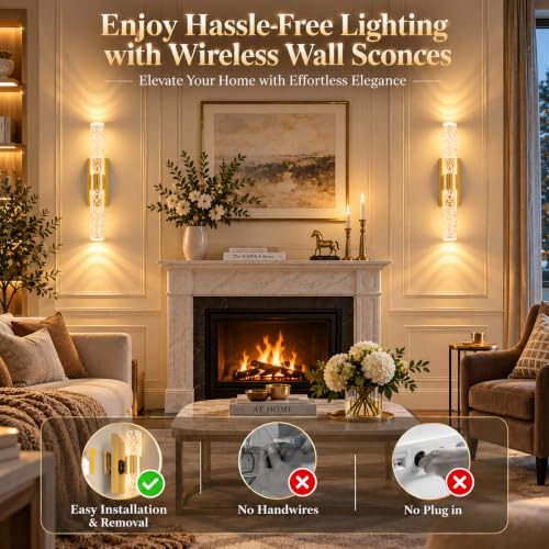 15 Inch Battery Operated Wall Sconces Set of two with 5000mAh Battery (Gold -15-5000)