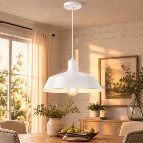 17 Inch Industrial White Pendant Barn Light Fixture (White / 1-Pack)