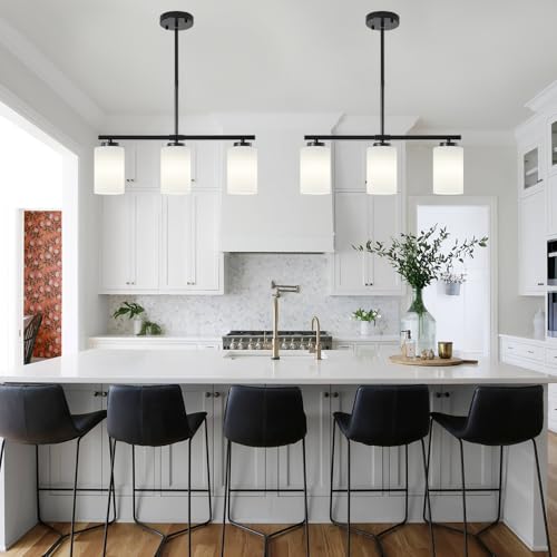 Modern Island Lights for Kitchen Black Chandelier Dining Room Light Fixture (3-Light White Glass)