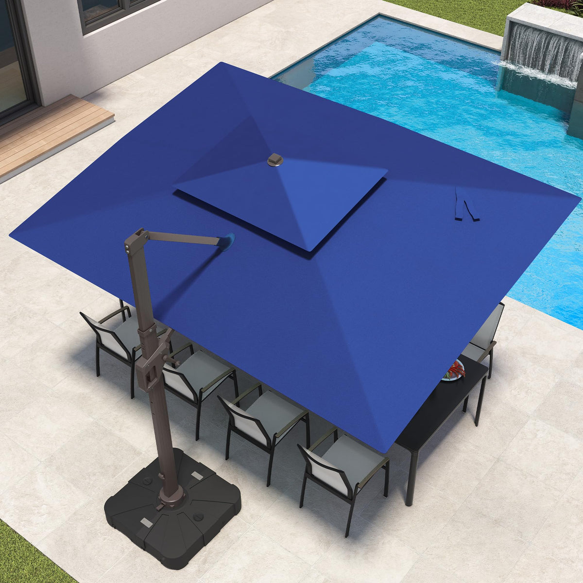 10x13 FT Patio Cantilever Outdoor Umbrella with Base and LED Light (Navy)