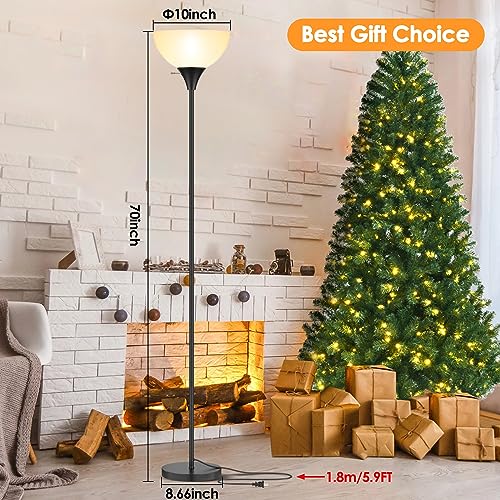 Floor Lamp LED Standing Lamps with White Plastic Shade (Black)