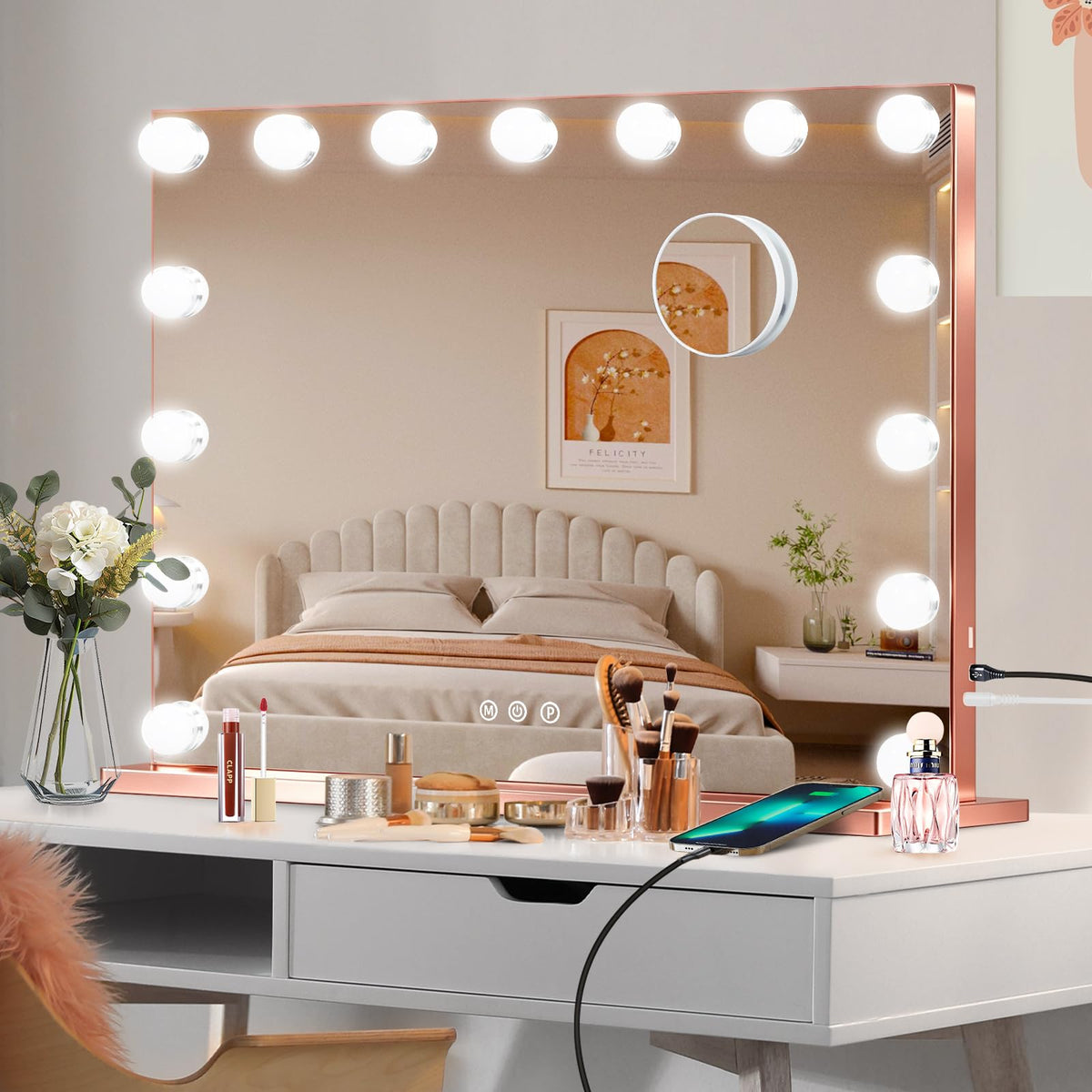 Vanity Mirror with Lights (Rose Gold / 23"L x 18"W)