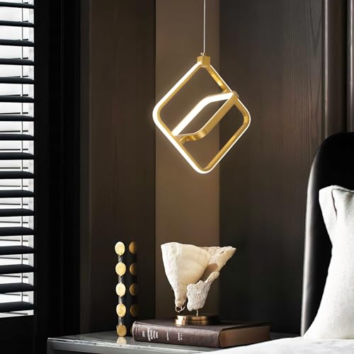 Modern LED Chandelier Gold Rectangular Pendant Light Fixtures 4000K 20W Dimmable Height Adjustable Pendant Lighting for Dining Room Kitchen Island Bedroom Living Room Foyer（2 (Gold / Square-2Pack)
