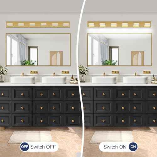 LED Modern Bathroom Vanity Light Fixtures (6-Light, 48-Inch / Brass, White)