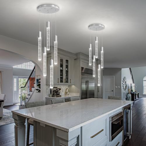 5 Lights Chandelier Modern Crystal Glam Light Remote Dimmable Pendant Lighting for Kitchen Island Dining Room Shiny Silver Light (5 lights / Silver)