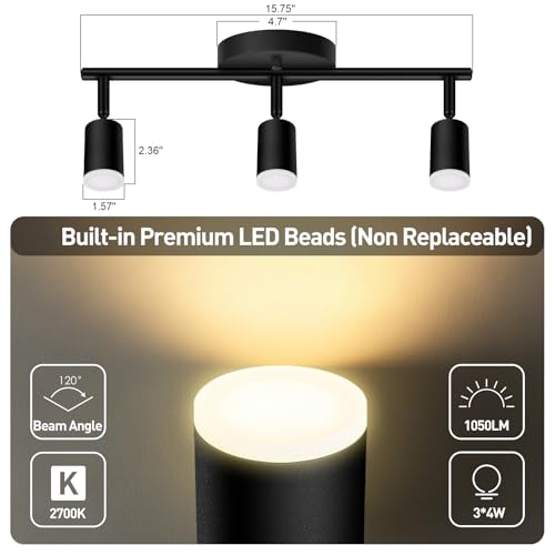 3 Light Track Lighting Fixtures Ceiling (3 light black)