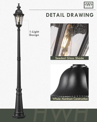 HWH Outdoor Pole Lights with Post 85'' Aluminum Lamp Post Light Fixtures with Seeded Glass