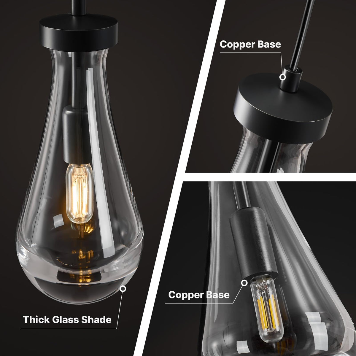 Raindrop Pendant Light Fixtures of 2 Lights (Black / 2 Head)