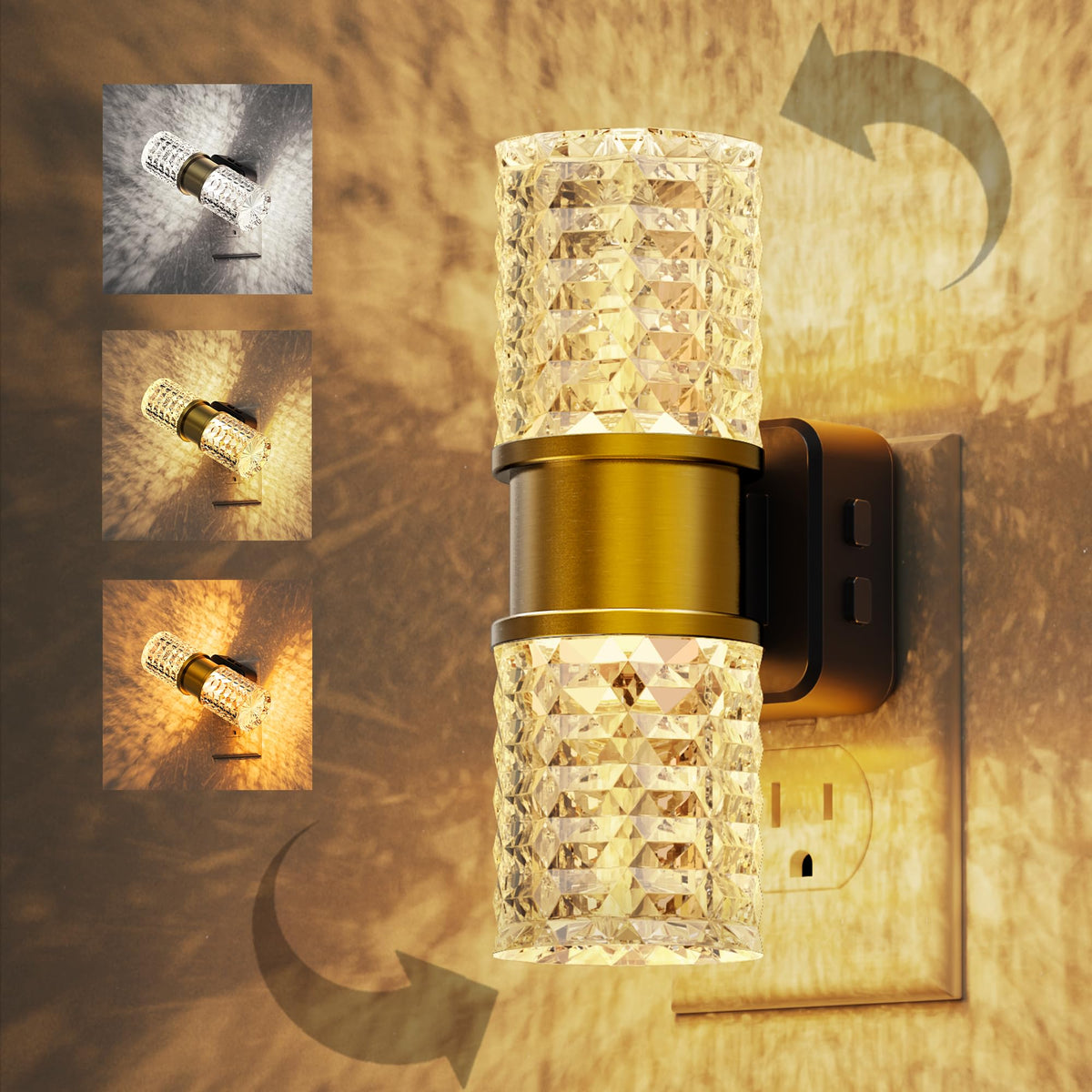 Night Light Modern Night Lights Plug into Wall (Gold Ring-3CCT Diamond / 1 Pack)