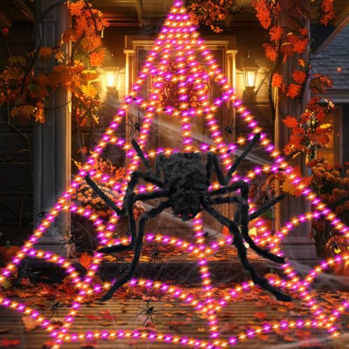 Halloween Light Up Spider Web Outdoor (A-Purple&Orange - 555LED)