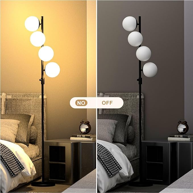 Black Globe Floor Lamp Dimmable 64IN Tall Standing Lamps with Soft Warm White Eye Care 3000K G9 Bulbs (Black-4)