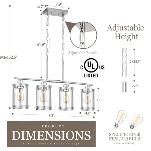 Brushed Nickel 4 (Nickel + Clear Glass / 4-Light, Linear)