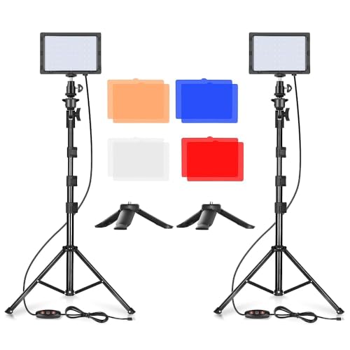 2 Pack LED Video Light with 53inch Adjustable Tripod Stand (15W / 23-53inch)