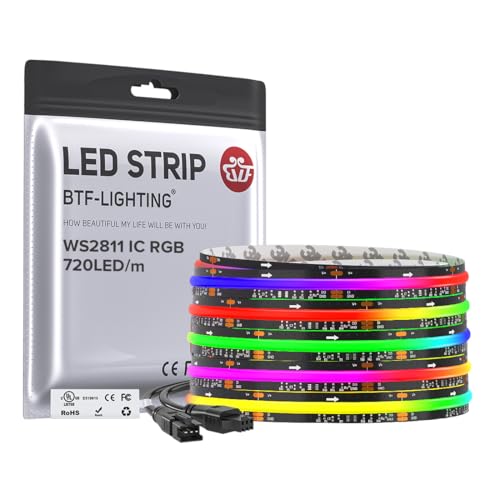 16.4FT WS2811 Smart IC RGB DC24V FCOB COB LED Strip Light (Black PCB / 16.4FT)