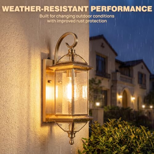 Solid Copper Dusk to Dawn Outdoor Wall Lantern (Warm Satin Brass / 18.5''H)