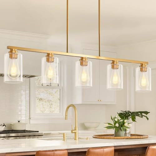 Island Light for Kitchen (Brushed Gold / 5 Light + Clear Glass)