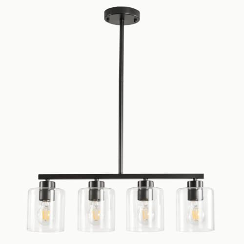4 Light Kitchen Island Light (Black & Clear Glass / 4 Light)
