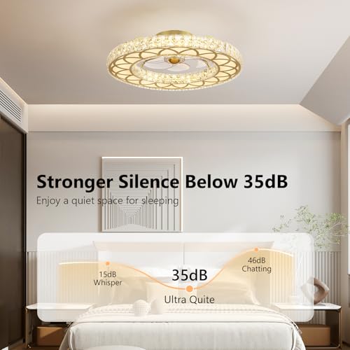 Crystal Ceiling Fans with Lights (Gold - 24 Inch)