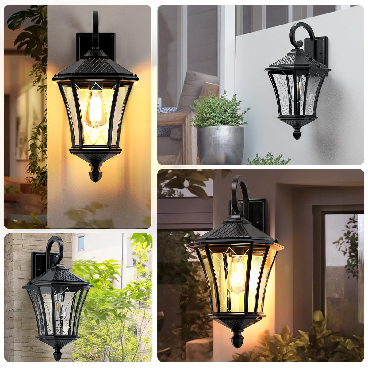 19" Large Outdoor Wall Lights (Black / 19inch-No Sensor-2Packs)