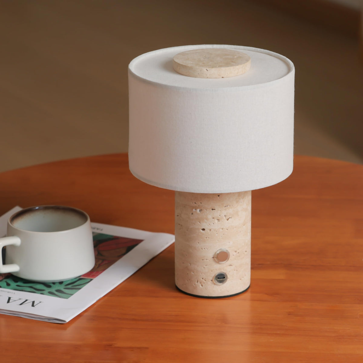 Marble Lamp Rechargeable Cordless Stone Touch Table Lamp (Travertine Stone)