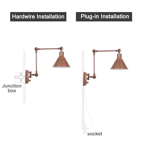 Plug in Wall Sconces (Walnut color / 2 Pack- (Switch))