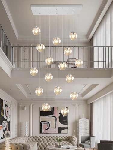 Glass Chandelier LED Modern Silver Pendant Light Globe Ceiling Light H157 Glass Ball Chandeliers for Staircase Living Room Hotel Hallway Foyer Entryway (Silver-Clear / Rectangle 16-Light)