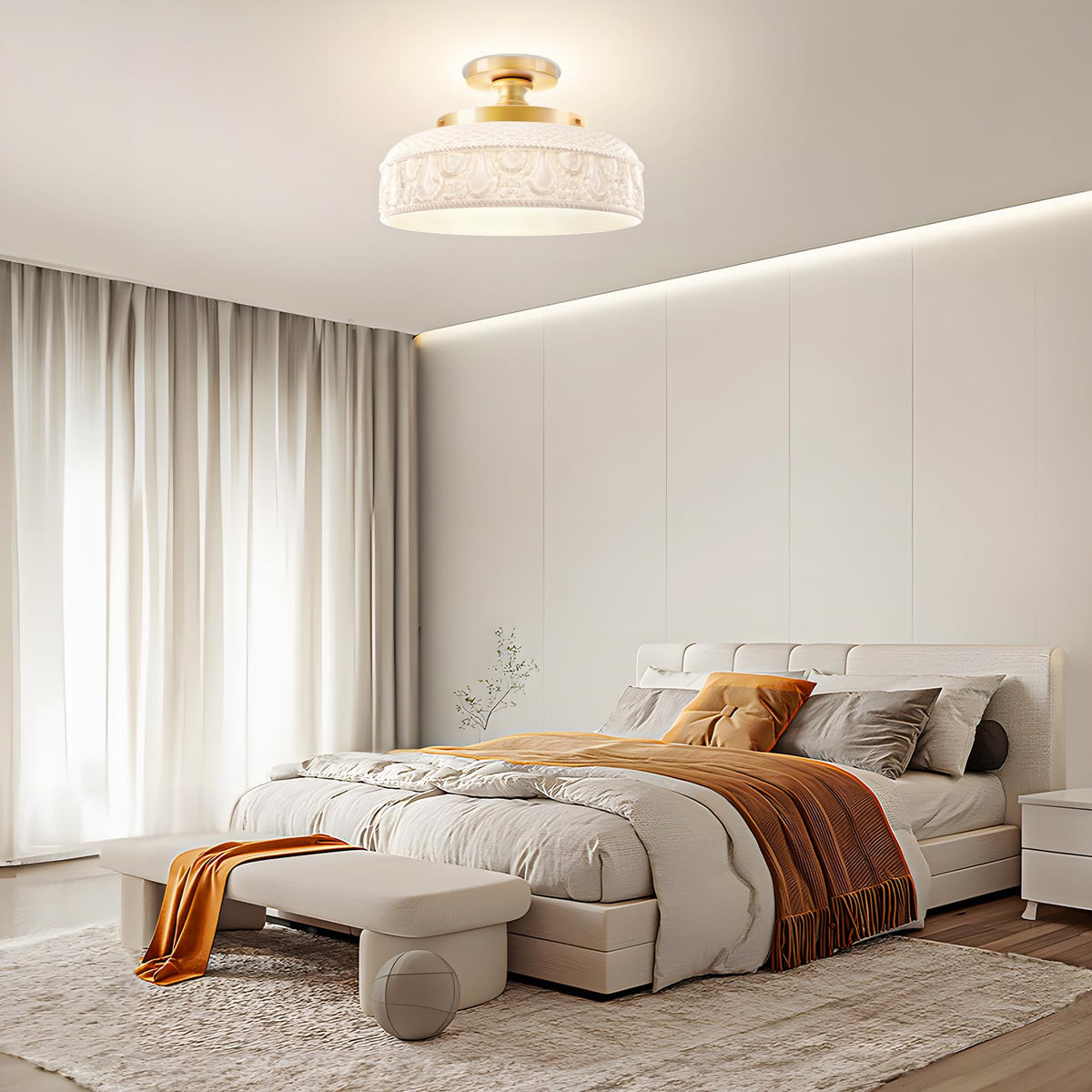 Semi Flush Mount Ceiling Light (White and Gold / 12.2'')