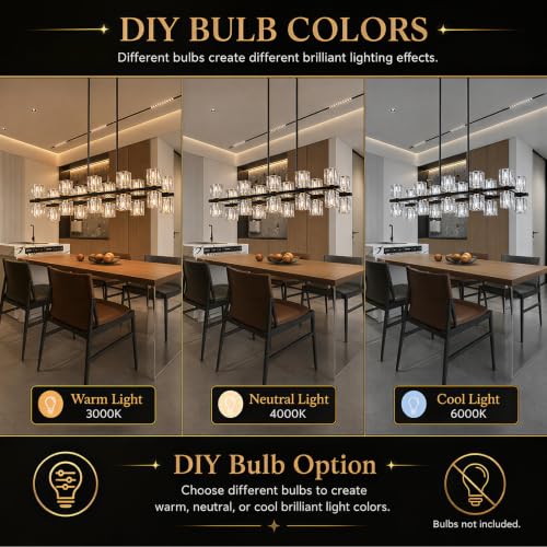 24 Light Linear Crystal Chandelier for Dining Room Kitchen Island 36inch (Black+gold(20Lights）)