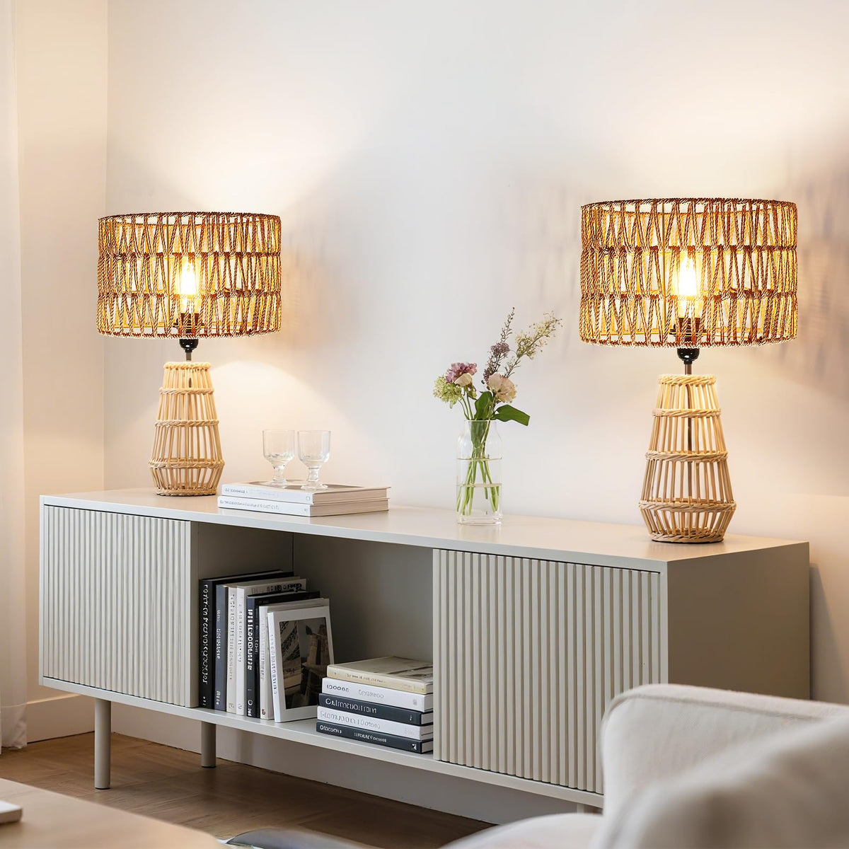 Hanging Light Boho Lamp Shades Small Lamp Shades for Table Lamps Vintage Rattan Lampshade for Hanging Lamp Wall Sconce Floor Lamp Woven LampShades for Living Room Decor Pendant Light (12.6 Inch-Cylindrical Shade)
