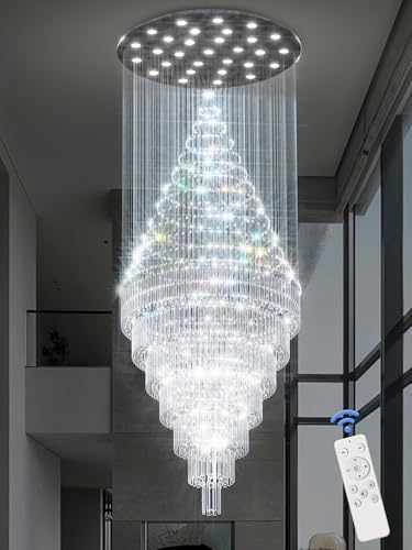 D59''X H120'' Extra Large Chandelier for High Ceilings Crystal Raindrop Chandeliers Tier Crystal Chandelier for Villa Entrance Foyer LED Dimmable 2700K (Black / D59"X H120")